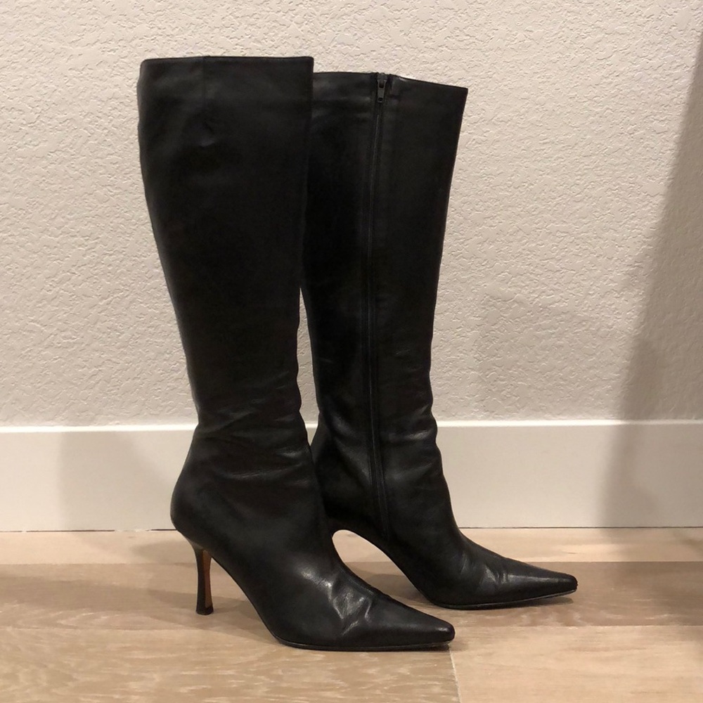 Issac Mizrahi Knee High Black Leather Boots-Size 9